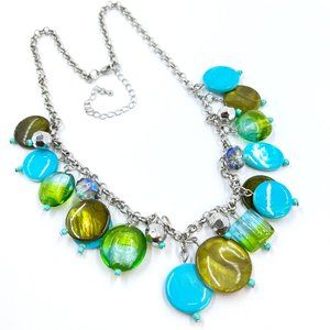 NWT - Lane Bryant - Turquoise & Green Dyed Shell Silver Tone 18” Necklace